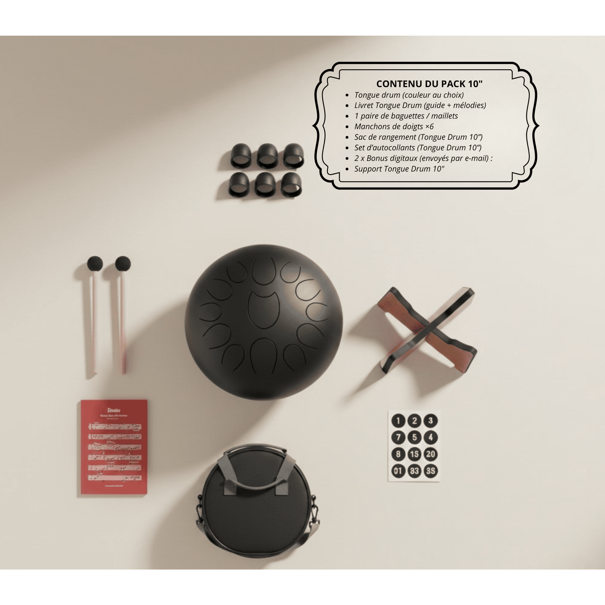 🎁 Kit Accessoires 10" Complet OFFERT (Maillets + Sac + Livret + Support) - SONARI DRUM