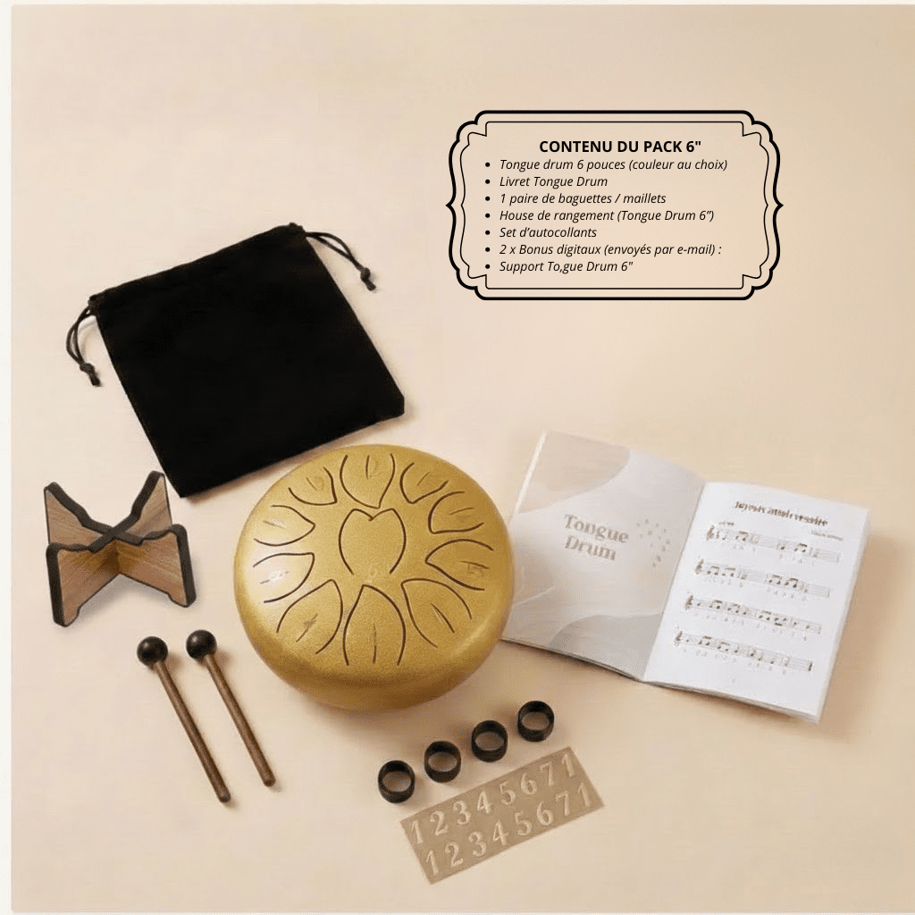 🎁 Kit Accessoires 6" Complet OFFERT (Maillets + Sac + Livret + Support) - SONARI DRUM